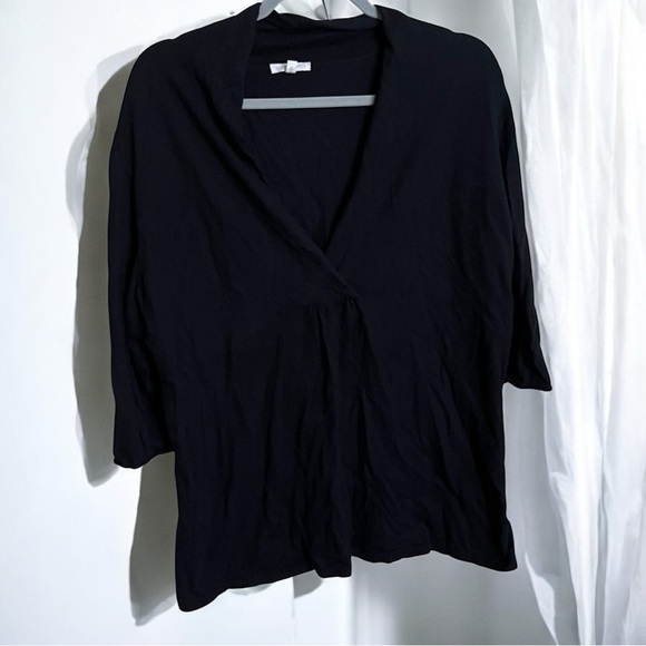 Eileen Fisher Cashmere Blend Black V Neck 3/4 Sleeve Top Size Large - Picture 1 of 3